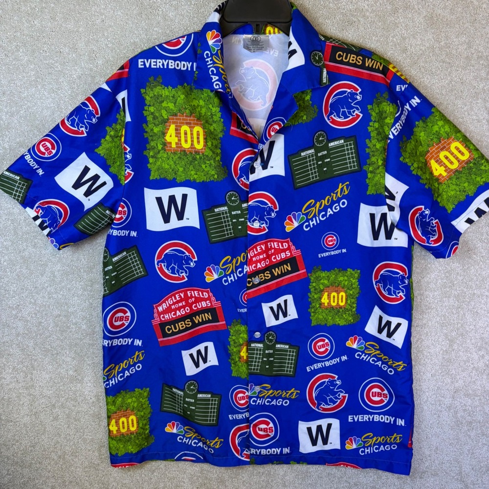 Chicago Cubs Shirt Mens XL Blue Wrigley Field All Over Print SGA AOP Hawaiian